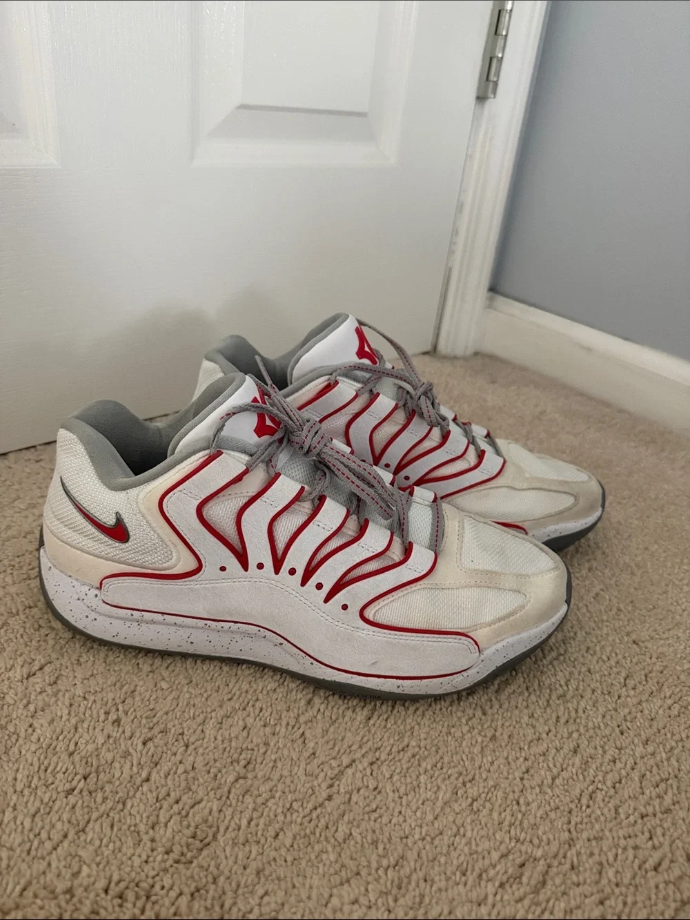 Kevin Durant White & Red Basketball shoes with Gray Accents
